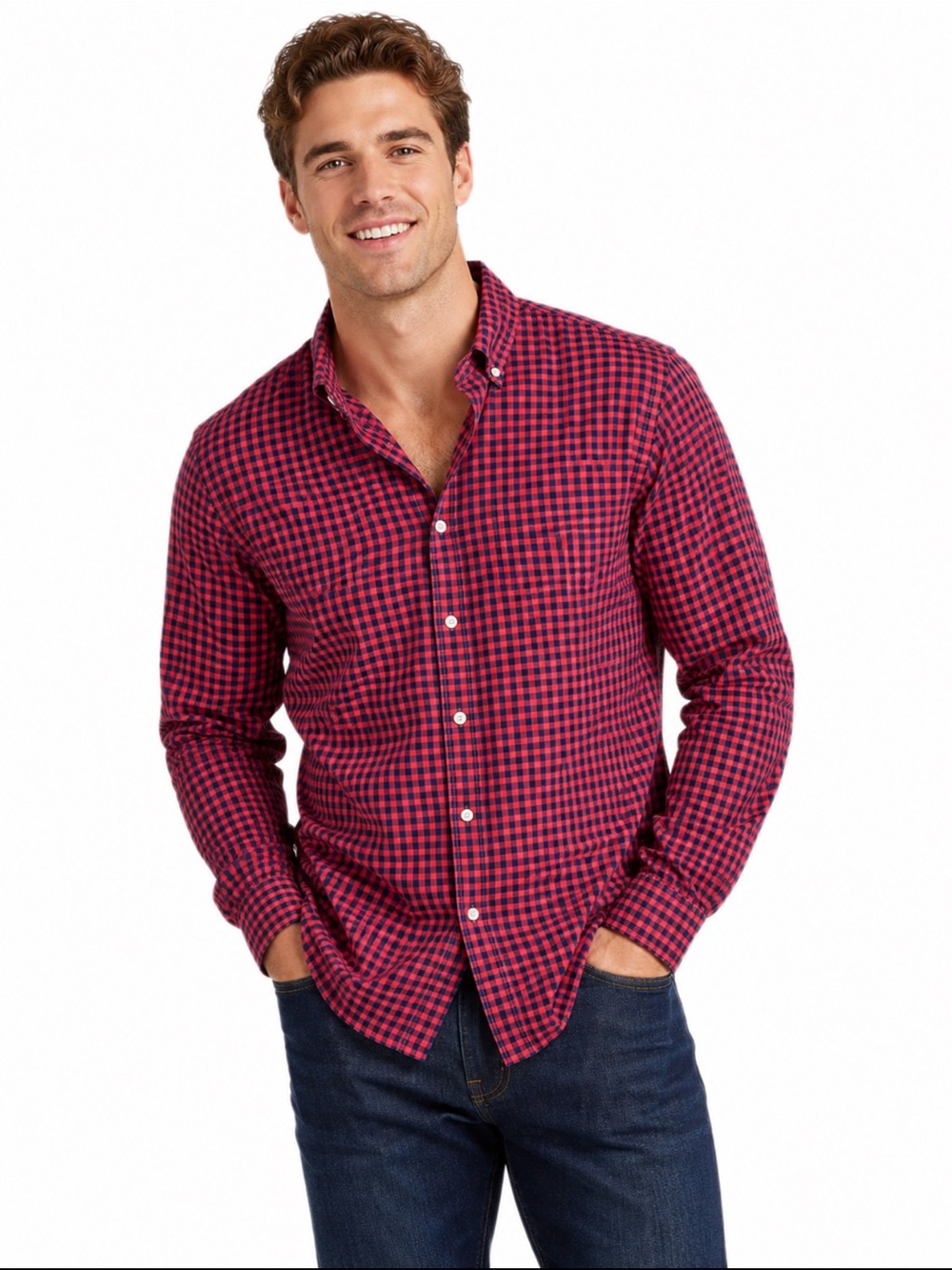 J.Crew Red Blue Buffalo Check Flex Washed Button Down Shirt Mens Medium